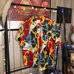 Fohemr Regular Fit Shirt Sz Large Button Up Short Sleeve Baroque Colorful- Used
